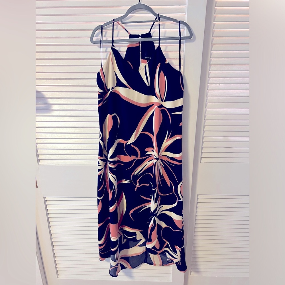 Cynthia Rowley navy blue, high-low, sleeveless dress.